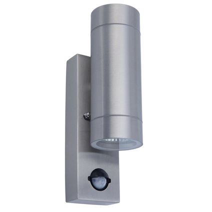 Anti-corrosion lacquered finish, Adjustable range, Adjustable lux, Adjustable time, IP44, 2x GU10 Lamps, PIR