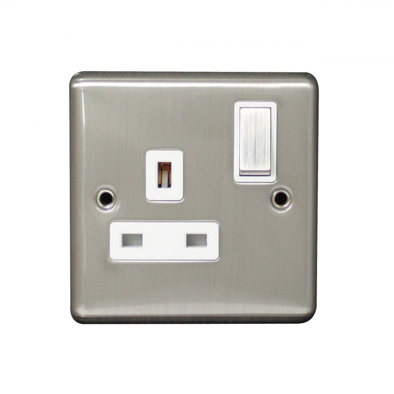 Switched Socket 1 Gang DP 13A Screwed Brushed Stainless Steel