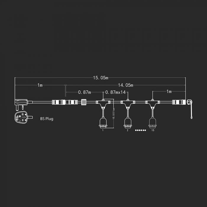 VT-713 LED STRING LIGHT WITH BS PLUG AND WP SOCKET - E27