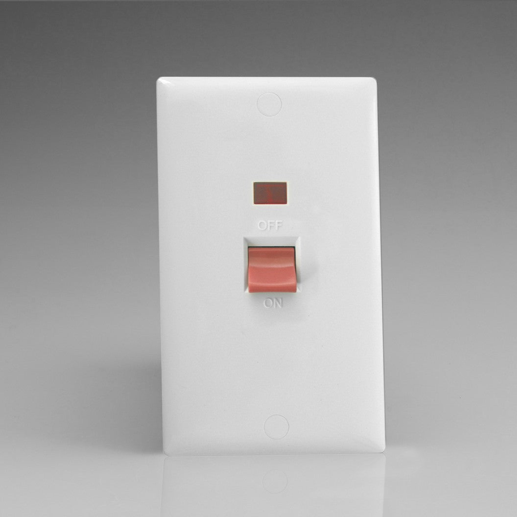 45A Cooker Switch + Neon (Vertical Twin Plate, Red Rocker)